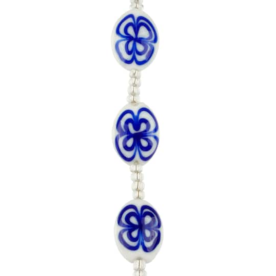 Blue Lampwork Glass Puffed Oval Beads by Bead Landing™